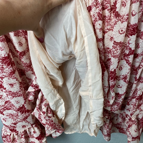 FREE PEOPLE Mini Dress Floral Cream Red Ruffle size L - Picture 5 of 8